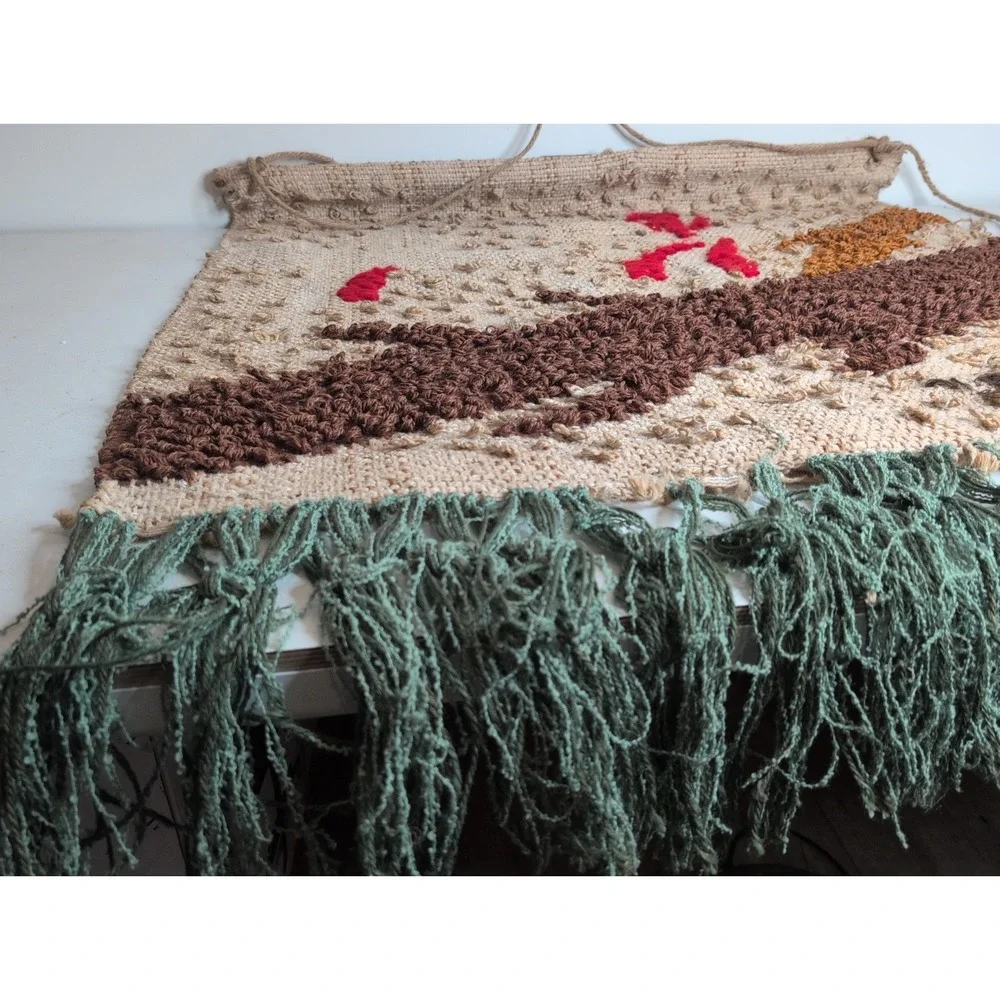 Large Unique Vintage Macrame Tapestry Wall Hanging Art Tree Village 40